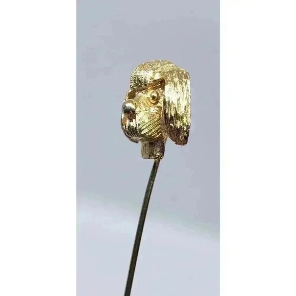 Vintage Stick Pin Brooch 3d Dog Lover Head & Tail Gold Wash Puppy - Picture 5 of 9